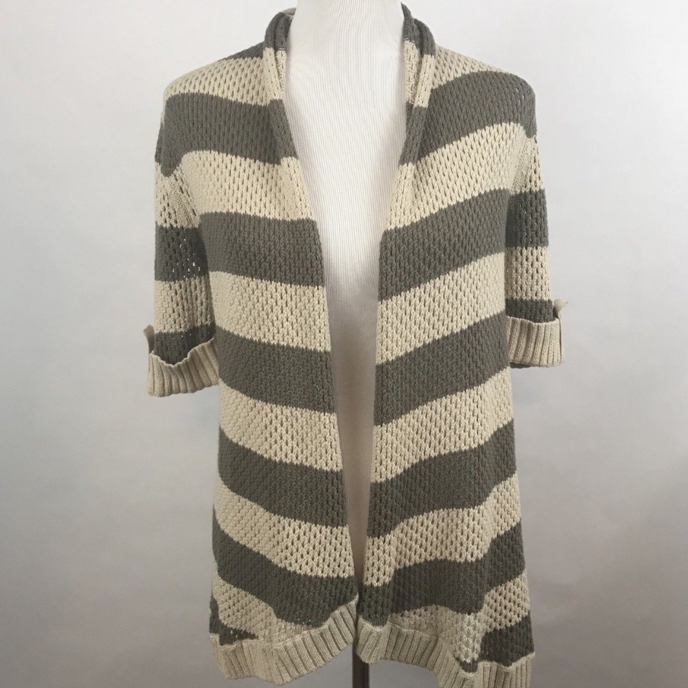 Xhilaration Womens Cardigan Size Small S Brown Beige Stripe Cuffed Sleeve